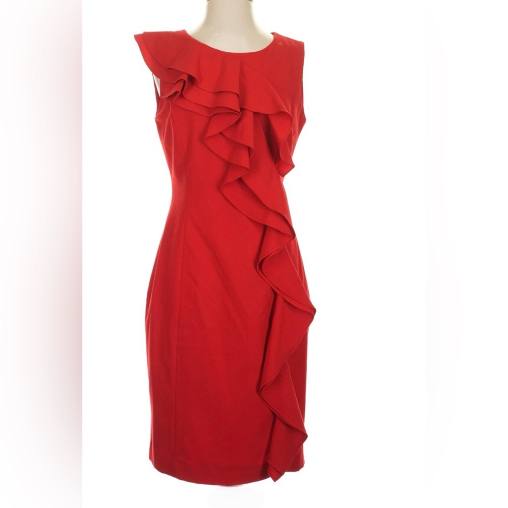 Calvin Klein Red Ruffles Dress - Size 14 - Picture 7 of 7